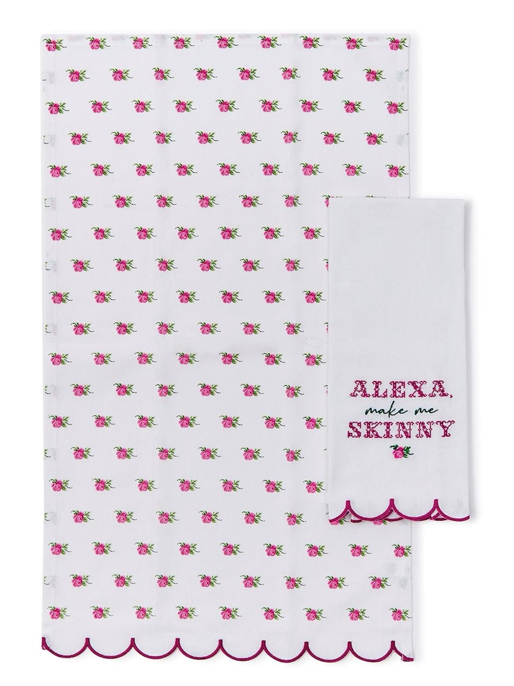 NWT - Pair of Playful Embroidered Scalloped Edge Kitchen Towels